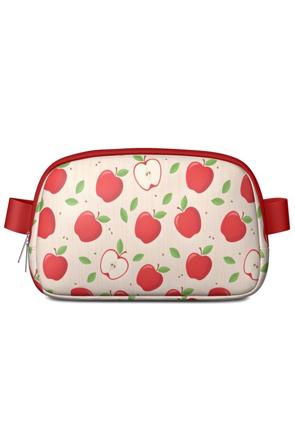 Candy Apple Waist Pack – Waterproof Fanny Pack with Playful Cartoon Apple & Leaves Pattern, Sweet & Funny for Farmers Markets & Autumn Adventures