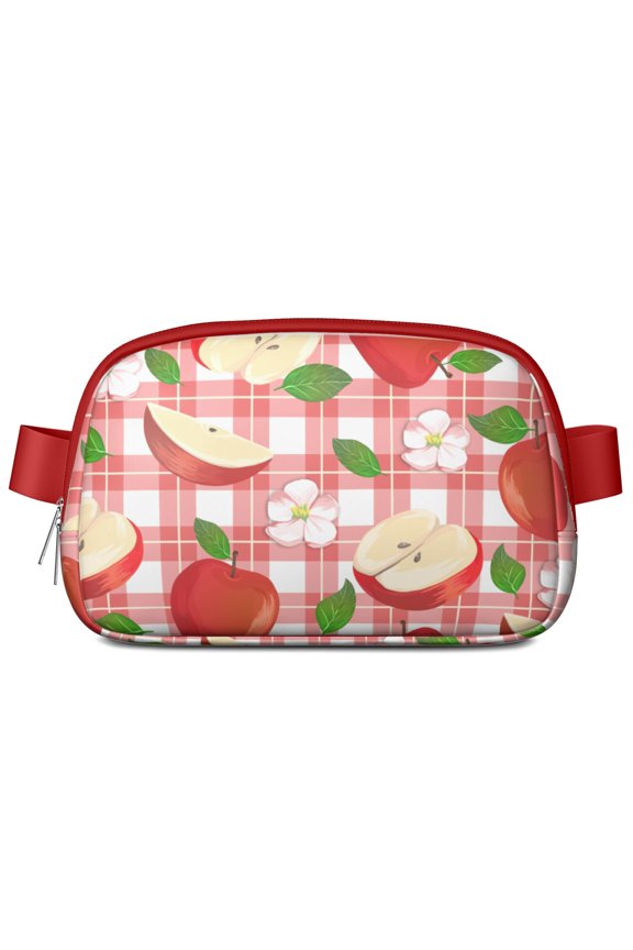 Candy Apple Waist Pack – Waterproof Fanny Pack with Playful Cartoon Apple & Leaves Pattern, Sweet & Funny for Farmers Markets & Autumn Adventures