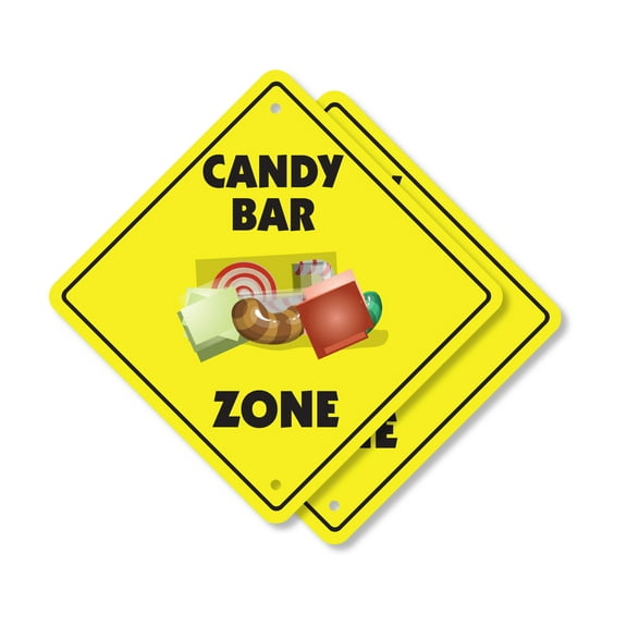 Candy Bar (2 Pack) Plastic Crossing Sign - 12 Inch X 12 Inch Xing Sign Gift Chocolate Snack Sweet Treat Wrapper Dessert Sugar Energy Fun Kids