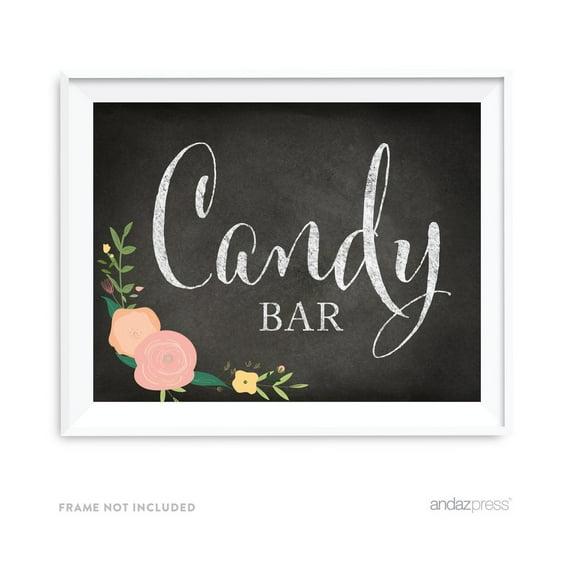 Candy Bar Chalkboard & Floral Roses Wedding Party Signs