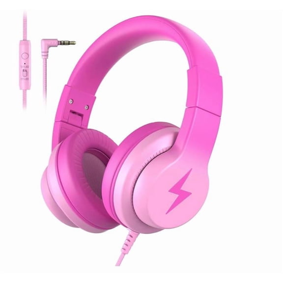 Candy Bila Headphones, Wired Headphones for Kids Over Ear with Microphone, Foldable Headphone for Learning & Entertainment, Gradient Deep Pink