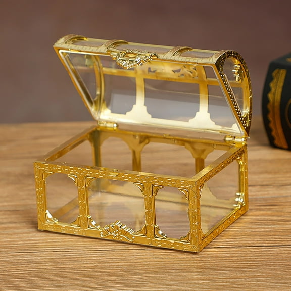 Candy Box 7.4x5.2x5cm Gold, Vintage Transparent Plastic Storage Container with Lid for Candies Nuts Treats, Decorative Tabletop Display Box for Party Wedding, 1PC, Gold