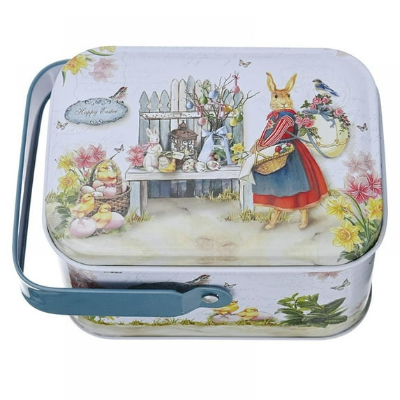 Candy Box Square Tinplate Empty Tins Storage Jar With Handle For Easter Storage Candy Cookie Chocolate
