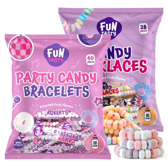 Candy Bracelets & Candy Necklaces - 2 Packs - 68 Count - Bulk Candy Individually Wrapped