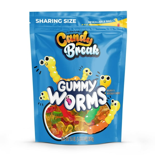 Candy Break Gummy Worms Candy - 24 Oz Share Size Resealable Bags ...