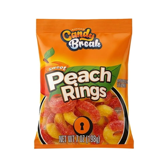 Candy Break Sweet Peach Rings, 7 oz Bag