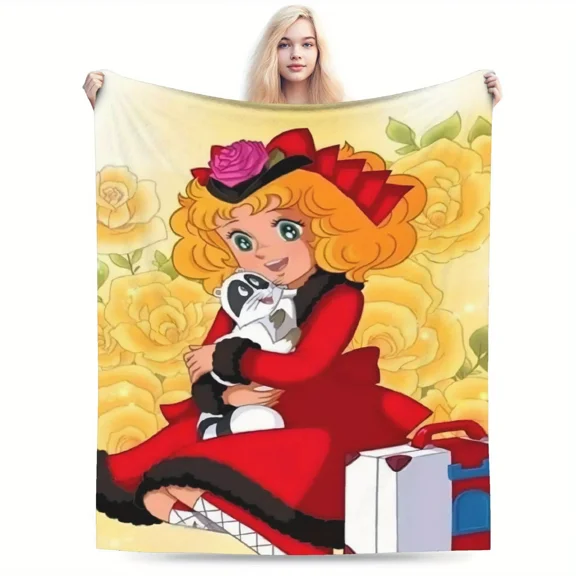 Candy Candy Anime Flannel Throw Blanket Soft Warm All-Season Vibrant Mixed Colors with Roses Characters Cozy for Home Office Camping Perfect Gift for Sports Music Fans