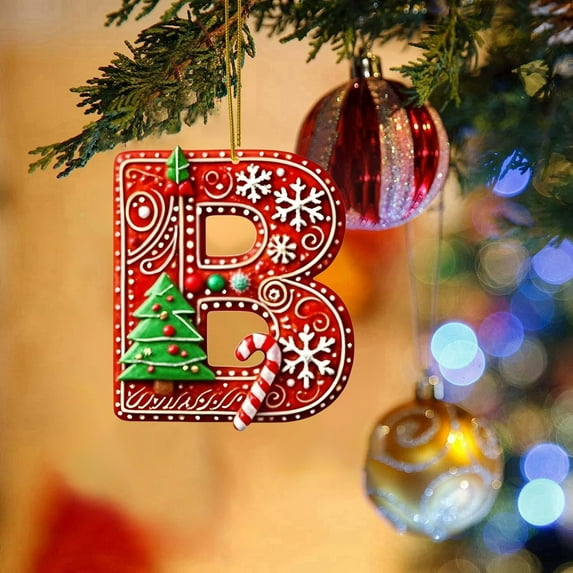 Candy Cane Alphabet Christmas Ornaments with Red Letters and Berry Design,A to Z Mini Monogram Hanging Pendants for Xmas Tree Decorations,DIY Craft Party Home Holiday Decorative Accents
