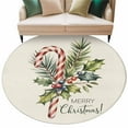 thumbnail image 1 of Candy Cane Area Rug, Merry Christmas Berry Leaf Winter Xmas Washable Large Circle Carpet, Non Slip Round Rug for Living Room/Bedroom/Dining Room/Home Office/Dorm, 1 of 9