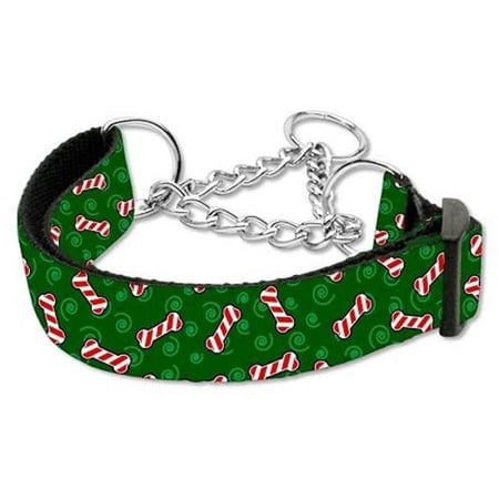 Candy Cane Bones Nylon Ribbon Collar Martingale Medium