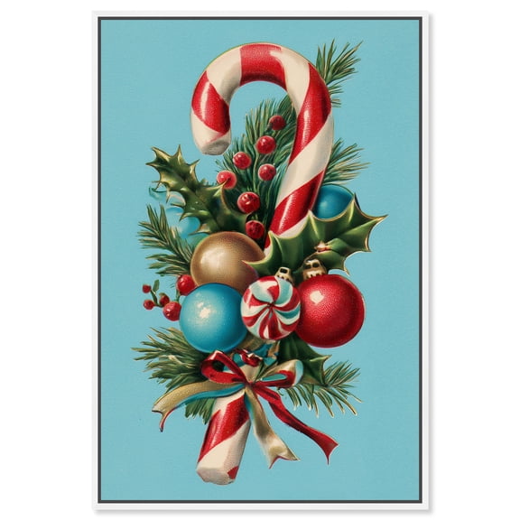 Candy Cane Bouquet I Canvas Print Christmas Wall Decor by Art Remedy, White Frame, 16 x 24