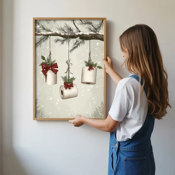 Candy Cane Bow Christmas Poster, Holiday Decor, Peppermint Striped Bow Artwork, Matte Canvas Stretched, Posters for Room Bedroom Living Room Bathroom Wall Decor, Posters & Art Prints, Gift.