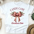 thumbnail image 1 of Candy Cane Bow Graphic T-Shirt | Festive Holiday Club Tee for Men Women, White, Size S, 1 of 6