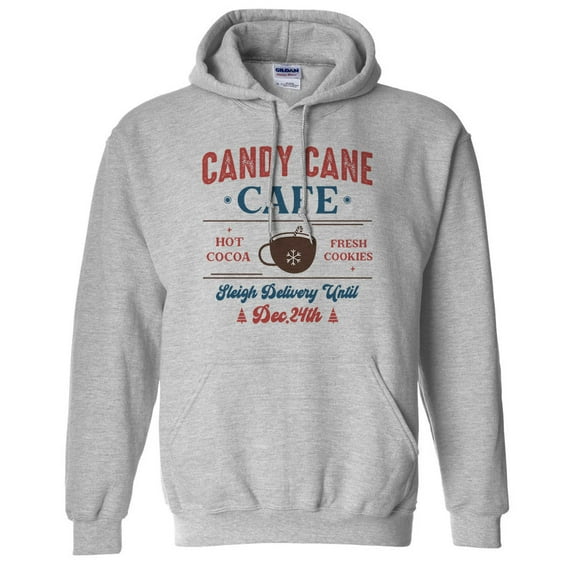 Candy Cane Cafe Hoodie Sweatshirt Unisex 3X-Large Grey