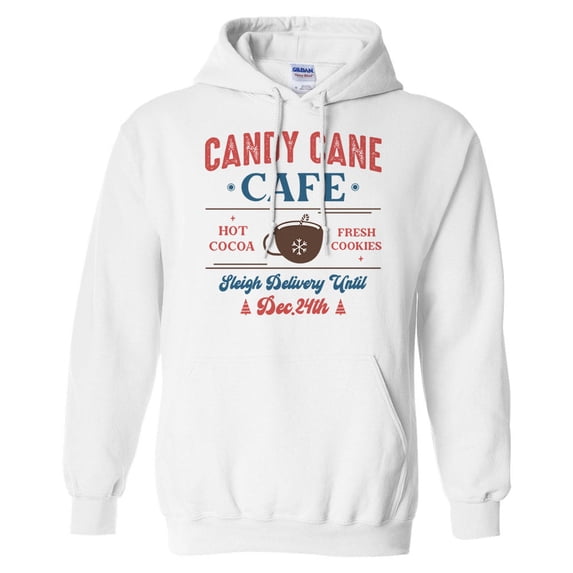 Candy Cane Cafe Hoodie Sweatshirt Unisex Large White