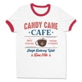 thumbnail image 1 of Candy Cane Cafe Ringer Tee Shirt Unisex Medium White/Red, 1 of 5