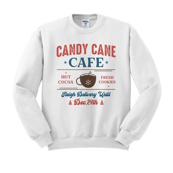 Candy Cane Cafe Sweatshirt Unisex Large White