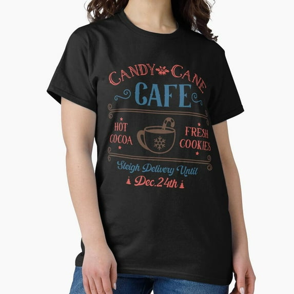 Candy Cane Cafe Vintage Christmas Sign Design Art Design Unisex T-Shirt , up to Size 5XL