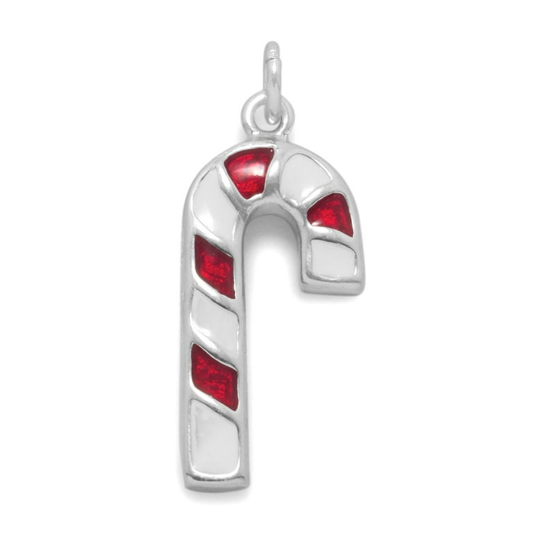 Candy Cane Charm Red and White Sterling Silver Candy Cane Charm Red and White Sterling Silver