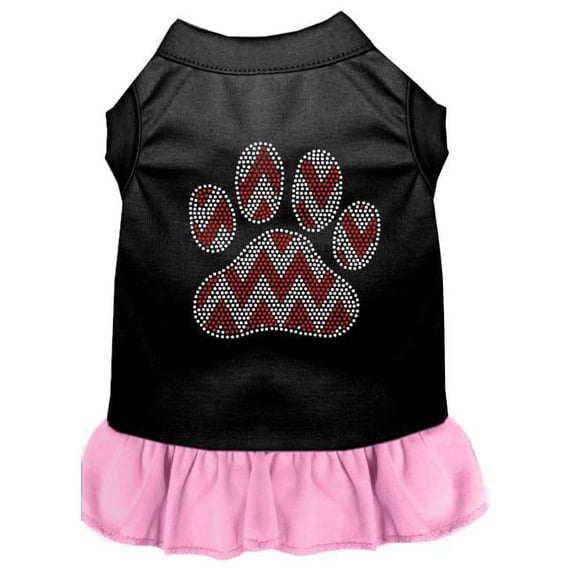 Candy Cane Chevron Paw Rhinestone Dog Dress, Black with Light Pink - Medium 12
