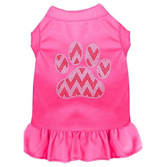 Candy Cane Chevron Paw Rhinestone Dog Dress, Bright Pink - 3XL 20