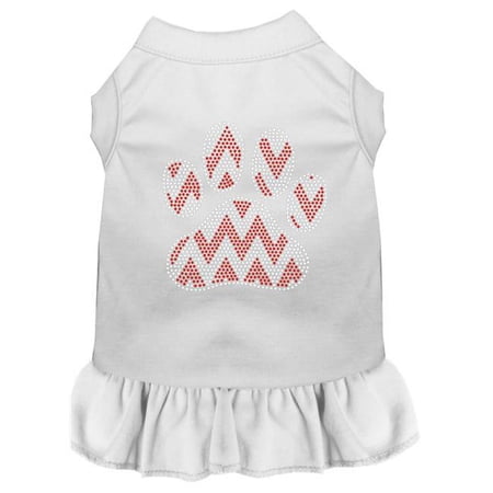 Candy Cane Chevron Paw Rhinestone Dog Dress, White - 2XL 18