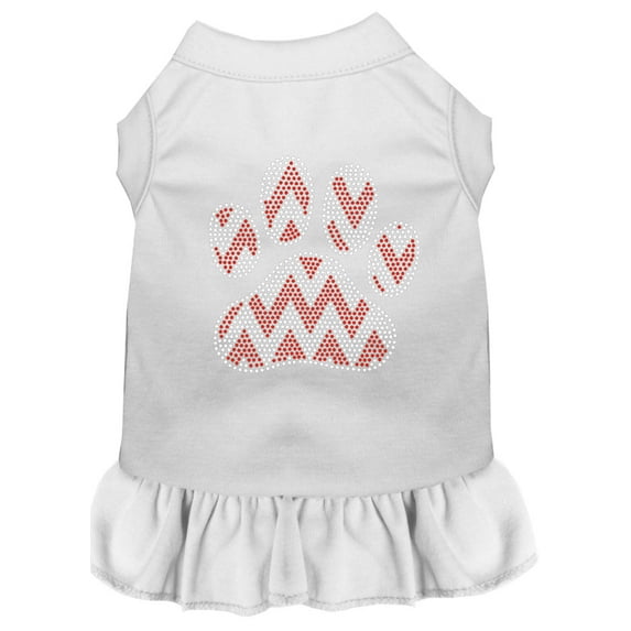 Christmas Pet Dog Cat Dress Rhinestone, "Candy Cane Chevron Paw"