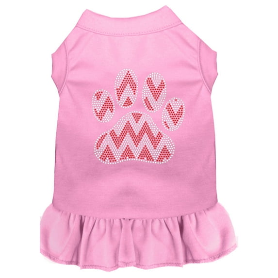 Christmas Pet Dog Cat Dress Rhinestone, "Candy Cane Chevron Paw"