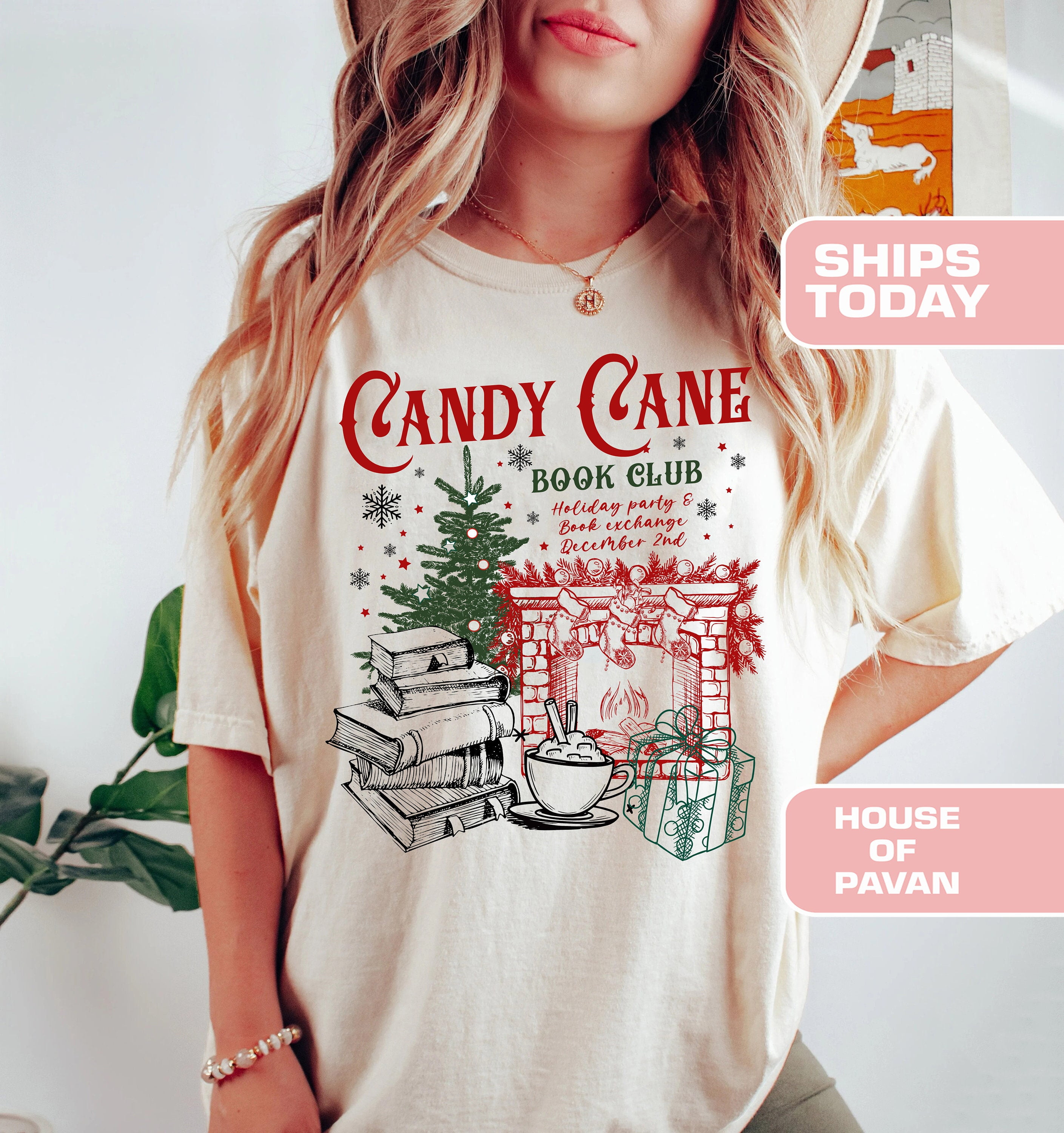 Candy Cane Christmas Book Club Funny Shirt Winter Retro Tee Graphic