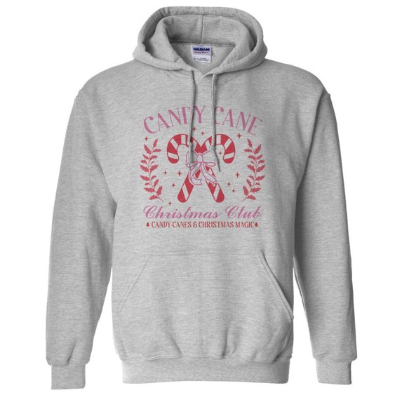 Candy Cane Christmas Club Hoodie Sweatshirt Unisex X-Large Grey