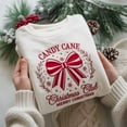 thumbnail image 1 of Candy Cane Christmas Club Sweatshirt, Embroidered Red Bow Crewneck, Holiday Wreath Shirt, Winter Candy Cane Gift, Xmas Club Top, 1 of 4