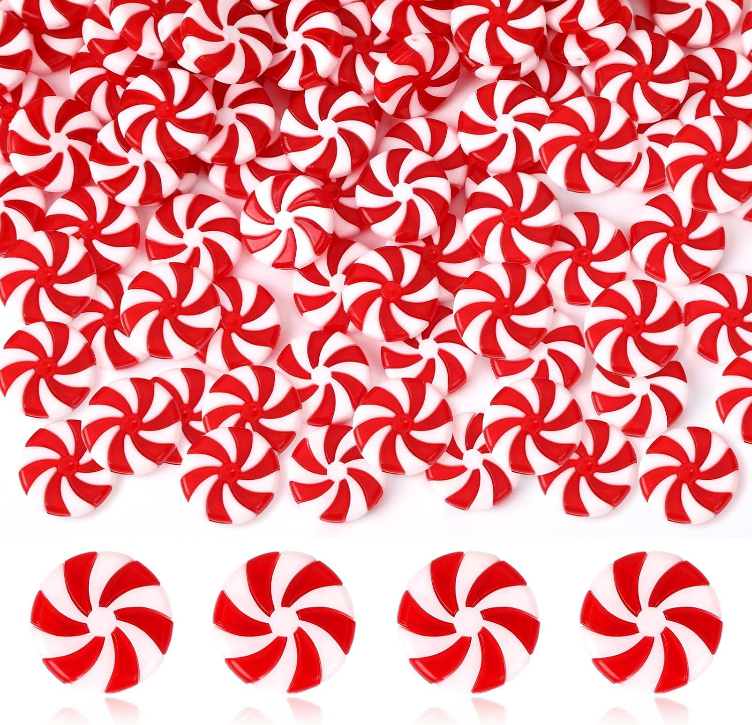 50-Piece Red and White Plastic Peppermint Ornaments Set