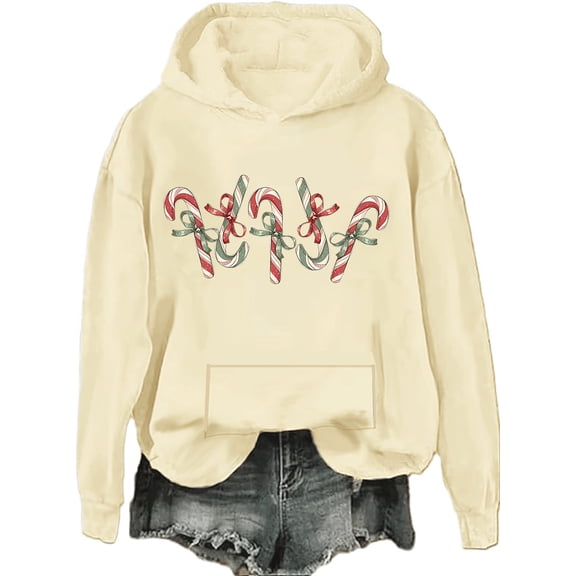 Candy Cane Christmas Hoodie Candy Lover Christmas Sweatshirts Xmas Graphic Print Long Sleeve Shirts