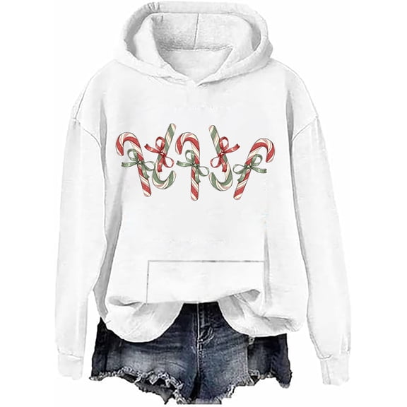 Candy Cane Christmas Hoodie Candy Lover Christmas Sweatshirts Xmas Graphic Print Long Sleeve Shirts
