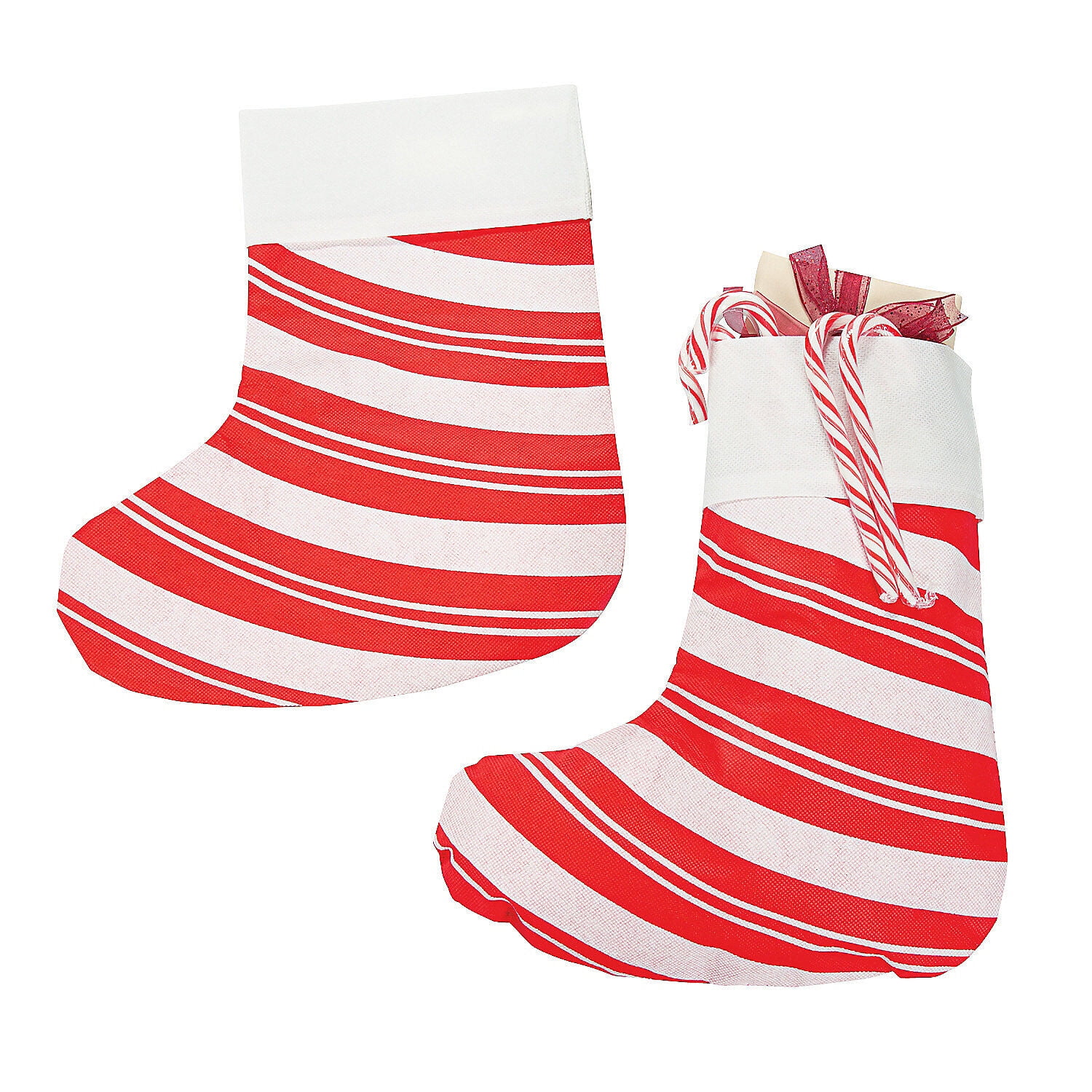 Red and White Candy Cane Christmas Stockings, 12-Pack, Nonwoven Polyester