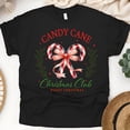 thumbnail image 1 of Candy Cane Christmas T-Shirt | Holiday Bow Graphic Tee, Black, Size XL, 1 of 5