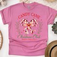 thumbnail image 1 of Candy Cane Christmas T-Shirt | Holiday Bow Graphic Tee, Heliconia, Size M, 1 of 5