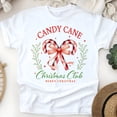 thumbnail image 1 of Candy Cane Christmas T-Shirt | Holiday Bow Graphic Tee, White, Size S, 1 of 5