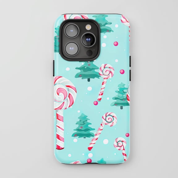 Candy Cane Christmas Tree Phone Case for All iPhone Series Protective Phone Case Cartoon Light Blue
