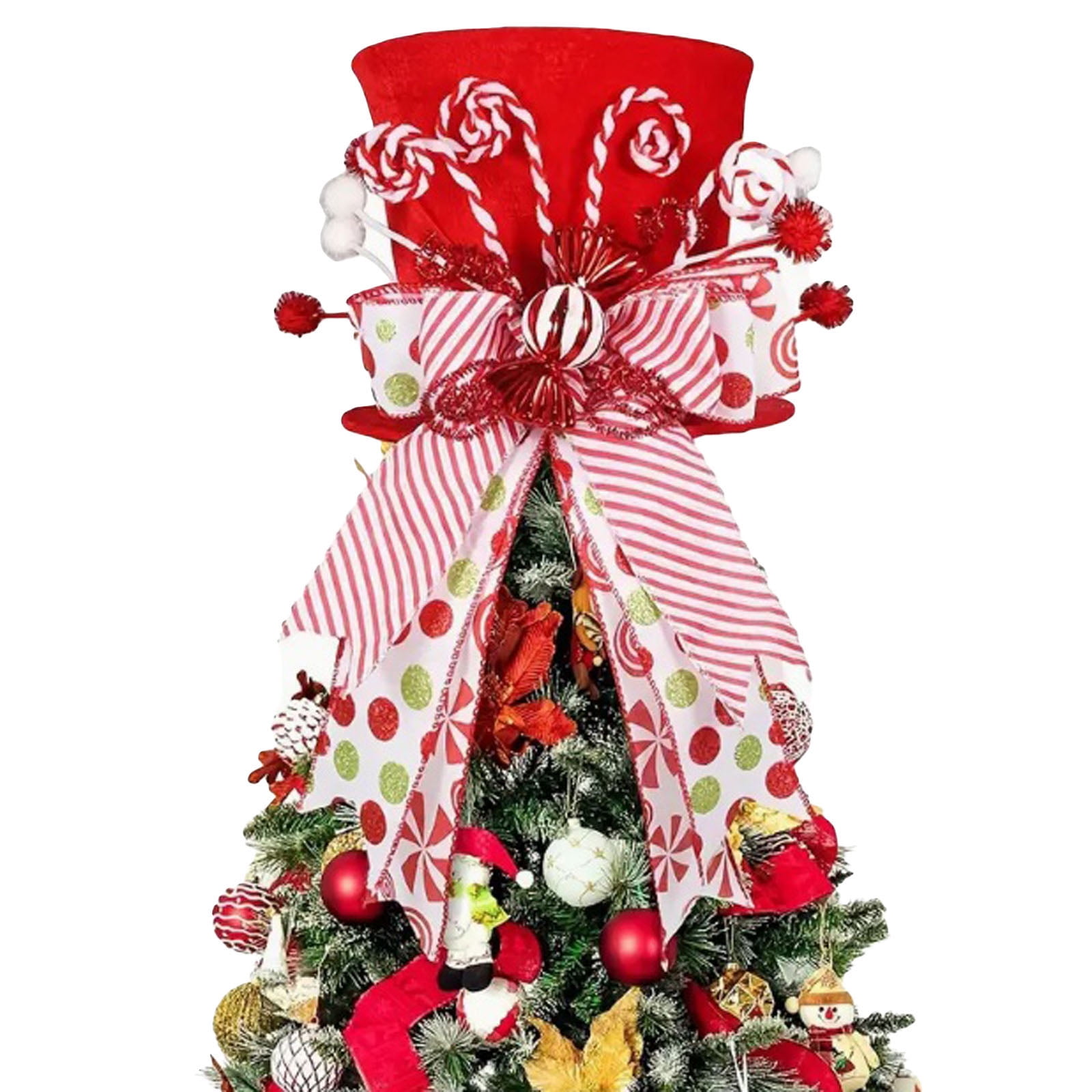 Large Red Velvet Candy Cane Christmas Tree Topper Hat