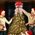 thumbnail image 1 of Candy Cane Christmas Tree Topper,Velvet Red Tree Topper Hat with Candy Peppermint Bows Ribbon Ornament,Top Hat Christmas Tree Topper for Home Office Holiday Tree Decoration,Christmas Supplies, 1 of 9