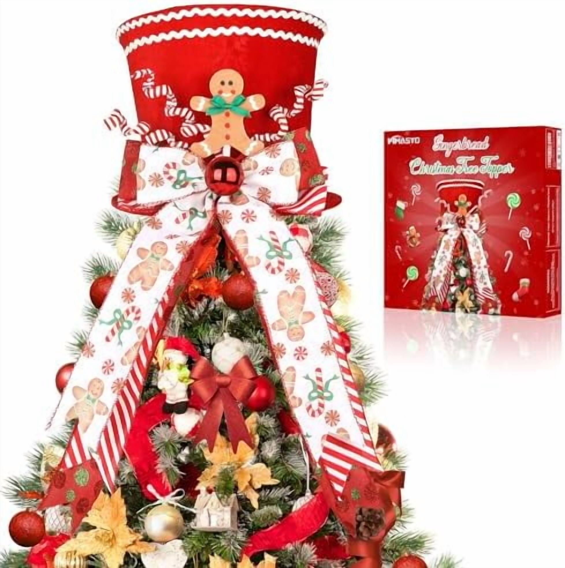Candy Cane Christmas Tree Topper, Velvet Red Tree Topper Hat with Candy ...