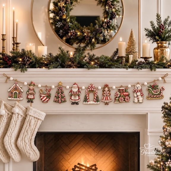 Candy Cane Christmas Wooden Garland Ornament Holiday Mantel Decor