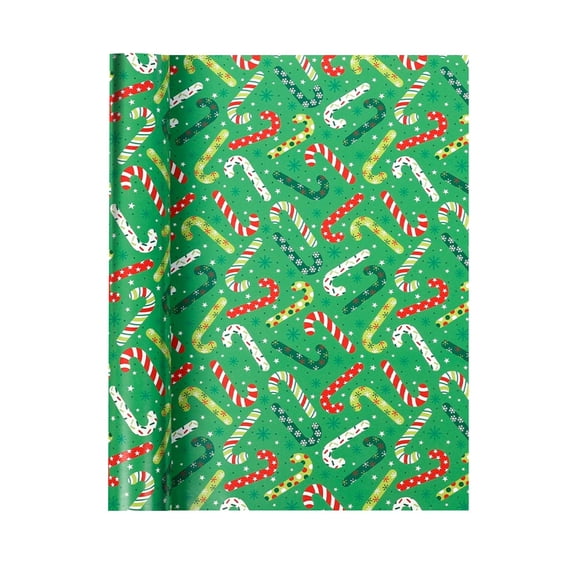 Candy Cane Christmas Wrapping Paper, 16.93 in x 9.84 ft Green Printed Gift Wrap Roll for Christmas Gifts and Boxes, bldnkj