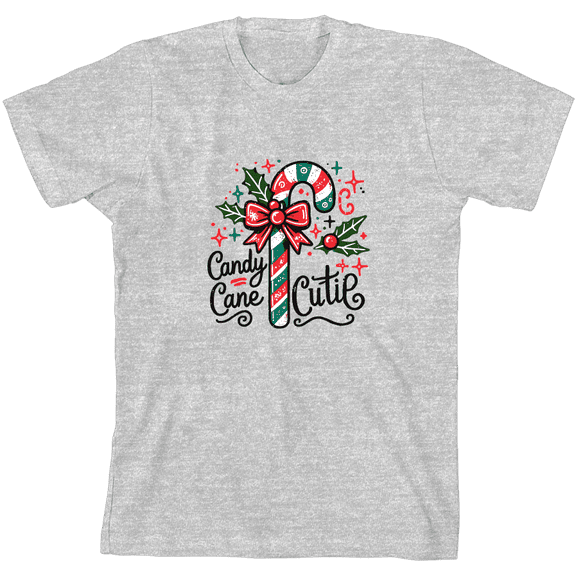 Candy Cane Cutie Youth Heather Gray Crew Neck Short Sleeve Tee-Medium