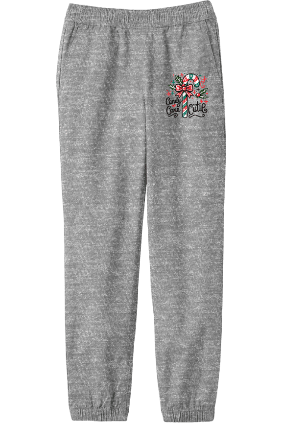 Candy Cane Cutie Youth Heather Gray Jogger Pants-Small