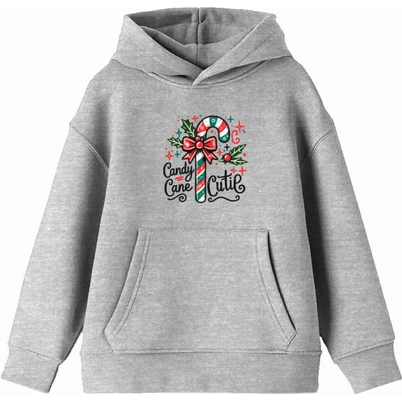 Candy Cane Cutie Youth Heather Gray Long Sleeve Hoodie-Small