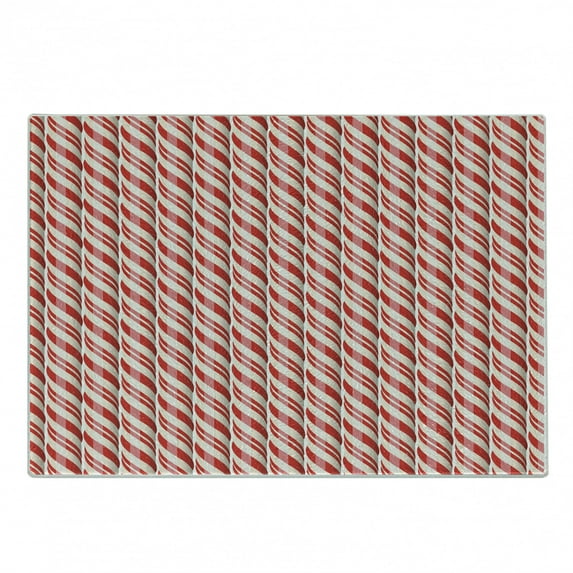 Candy Cane Cutting Board, Christmas Candies Pattern Diagonal Stripes Traditional Winter Sweets, Decorative Tempered Glass Cutting and Serving Board, Small Size, Red Cream, by Ambesonne
