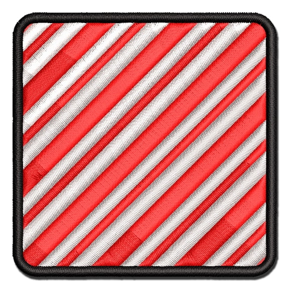 Candy Cane Diagonal Stripes Christmas Applique Multi-Color Embroidered Iron-On Patch - 3 Inch Medium