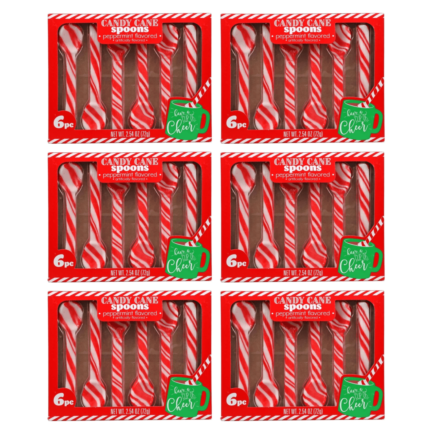 Candy Cane Edible Spoons Peppermint Flavored Candy Hard Candies for Hot Chocolate or Coffee, Sweet Table Decor Christmas Holiday Stocking Stuffer & Party Favors 6-ct. Packs Set of 6 (36 Spoons Total)